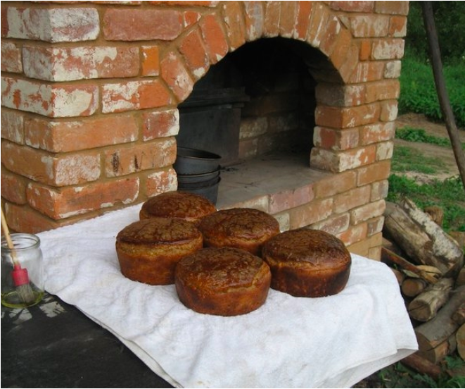 Black bread outside Russian stove
