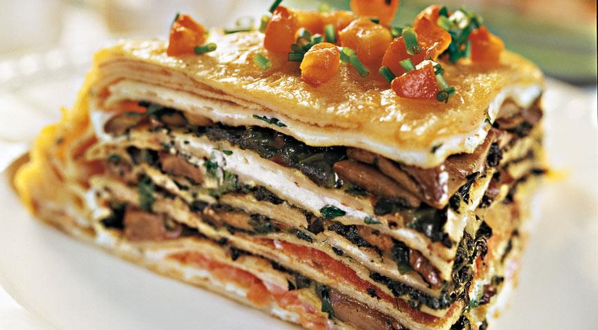 Cheese and trout blini pie