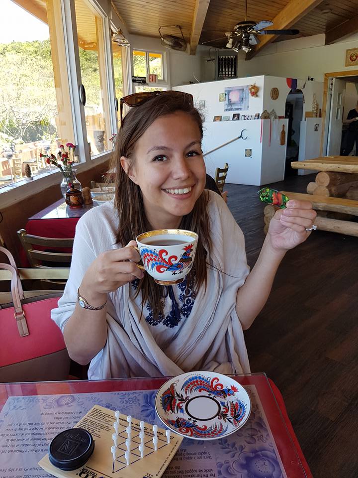 Olga at a Russian cafe in California