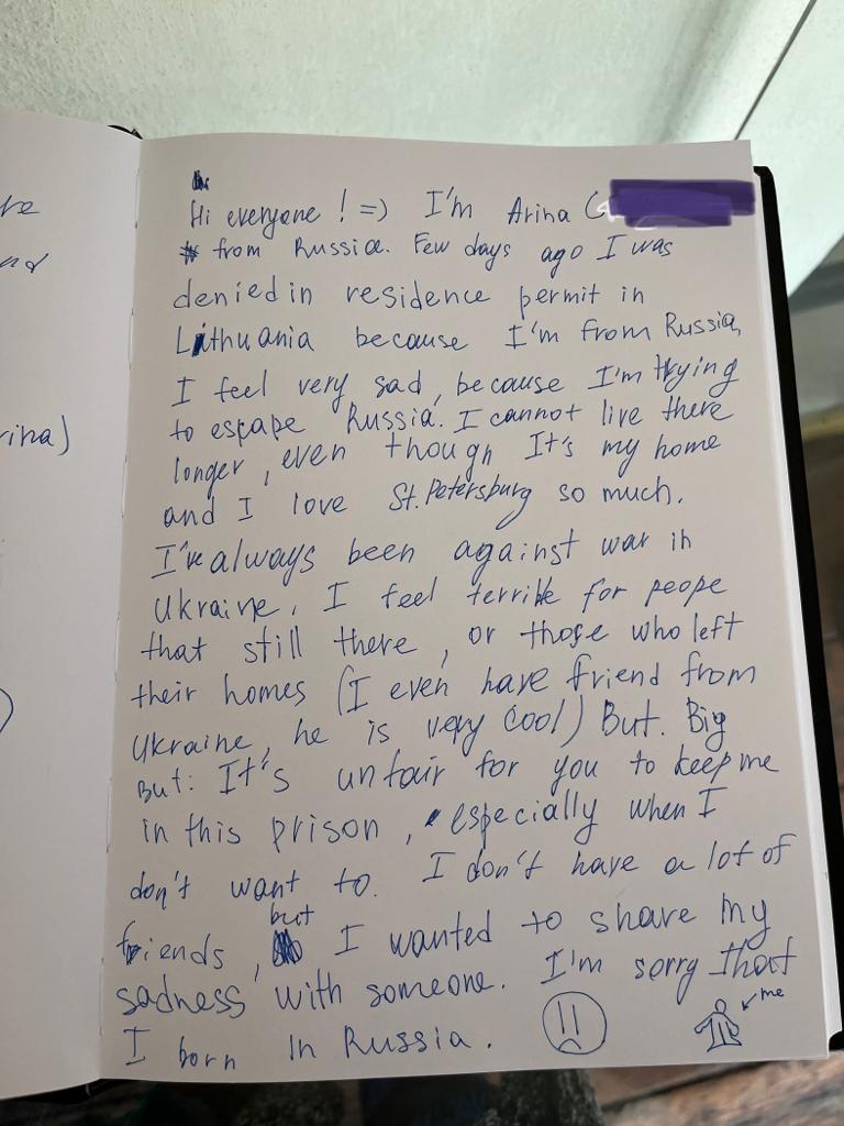 Arina's message in the guestbook