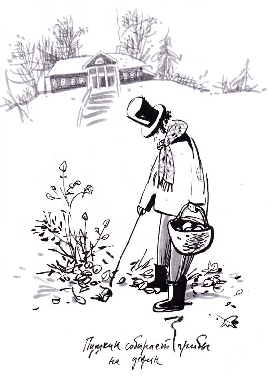 Pushking gathers mushrooms