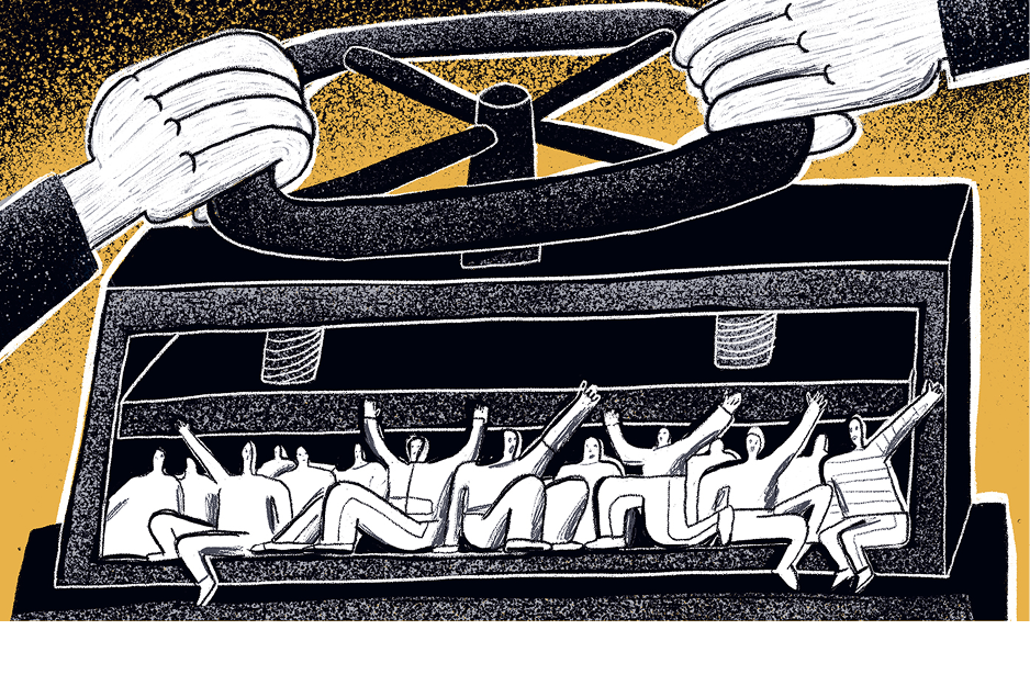 Hands cranking down screw