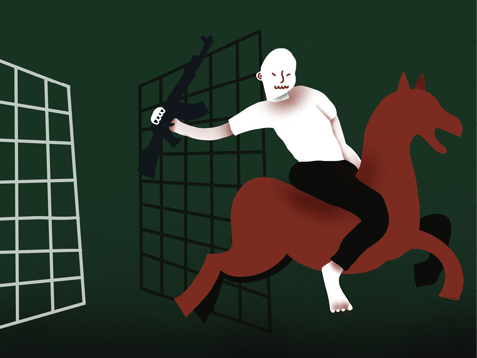 Illustration of man on a horse.