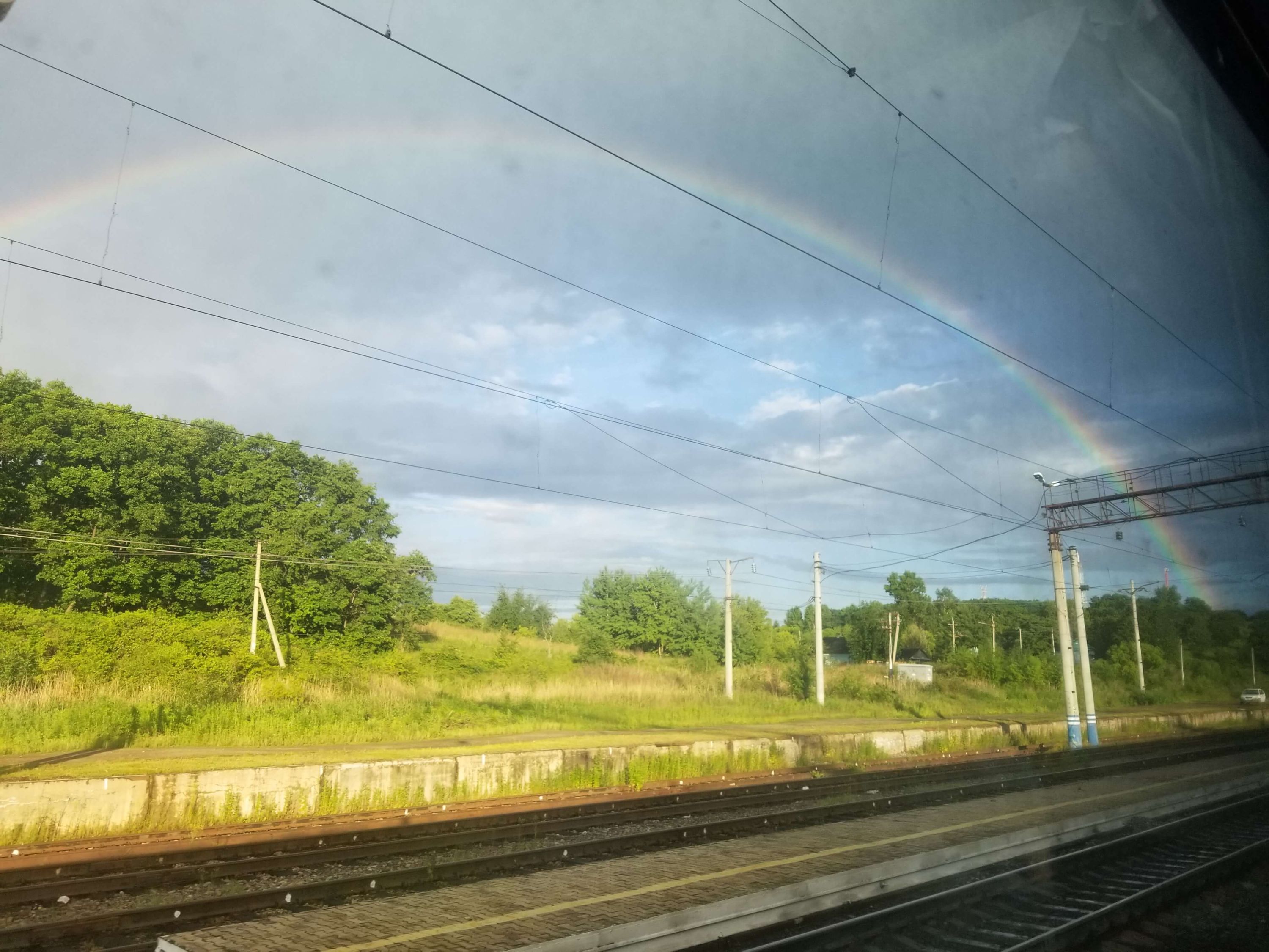 Russian train with rainbow