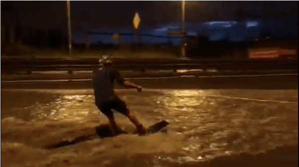 Man wakeboarding in Petersburg street