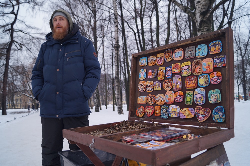 Man hawking his wares