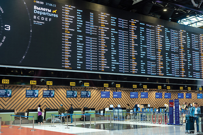 ARrivals board at airport.