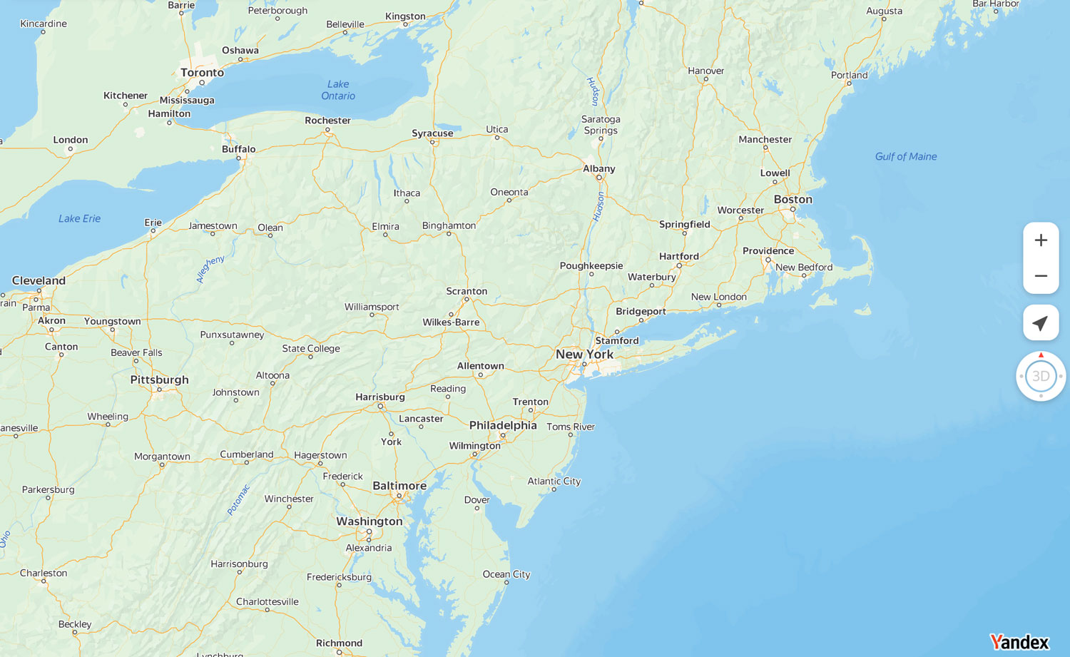 Map of US East Coast