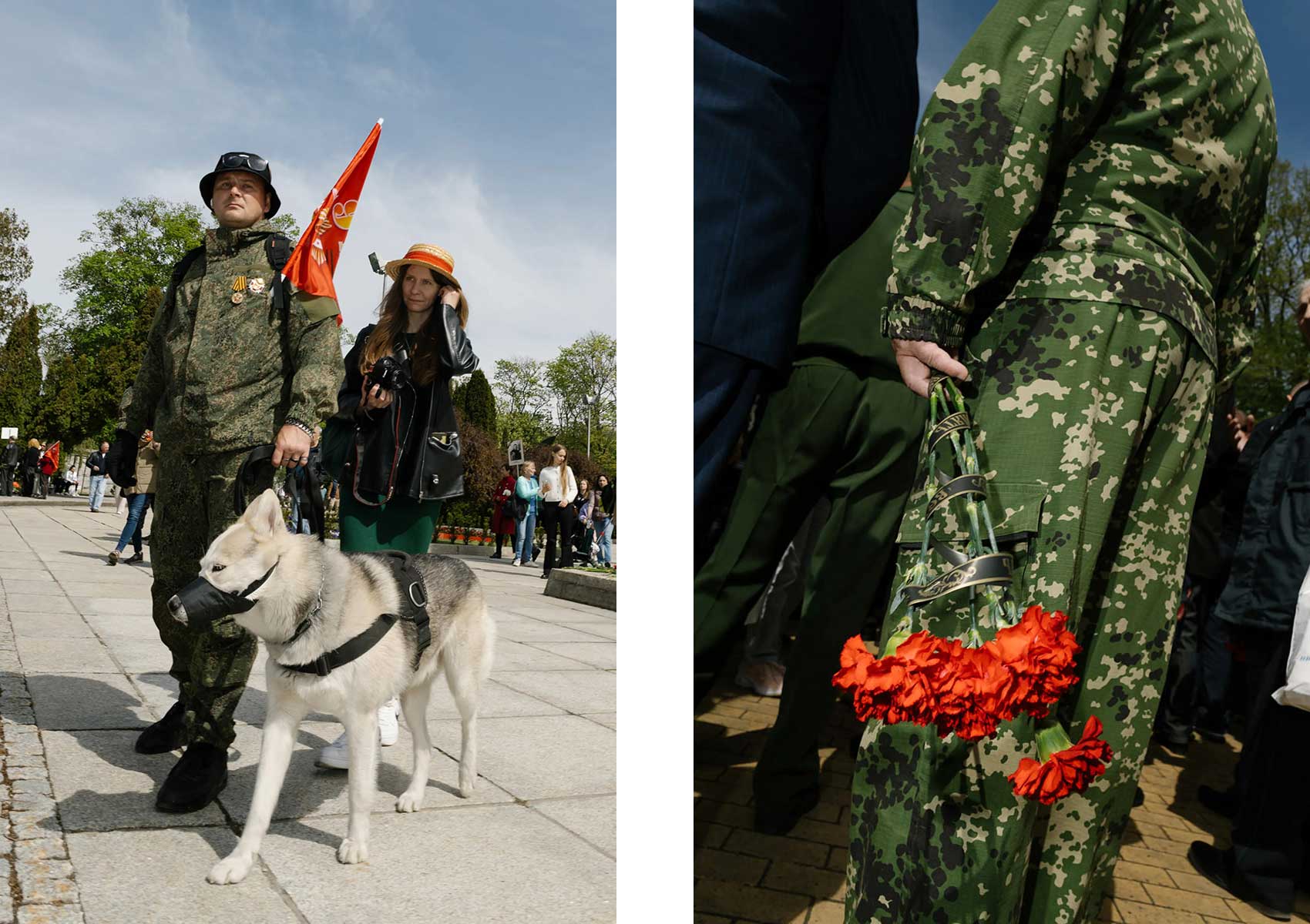 Camoflaugued citizens on the streets.