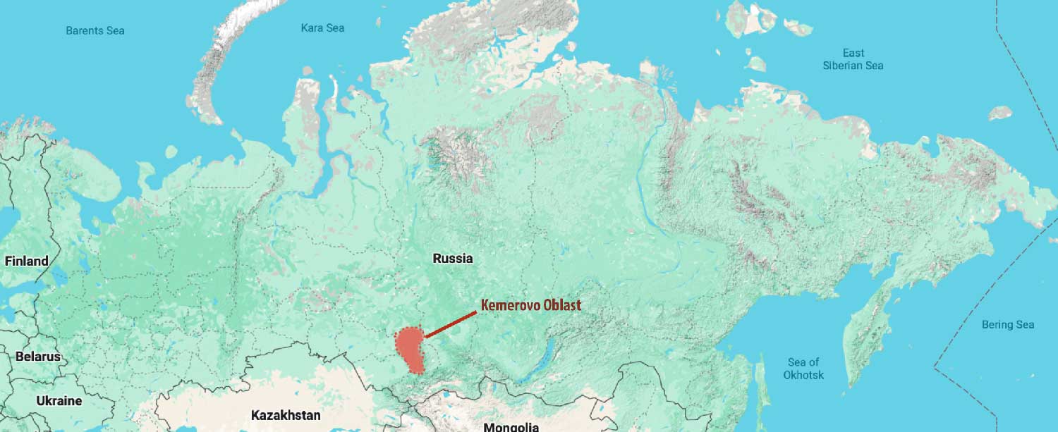 Map of Russia showing Kemerovo Oblast