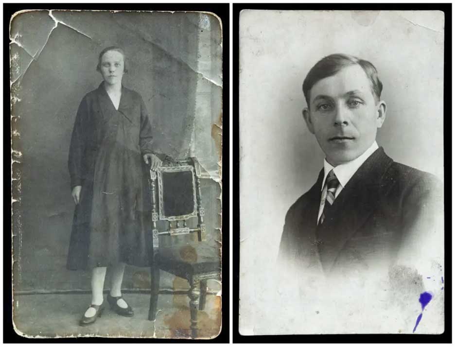 Photos from 1920s of man and woman.