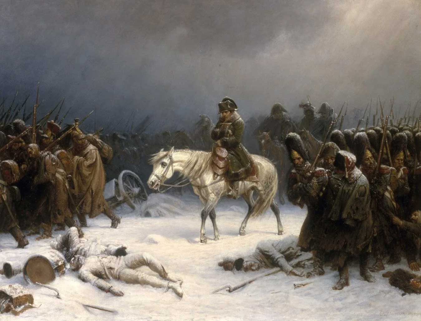 Painting of Napoleon retreating from Moscow.