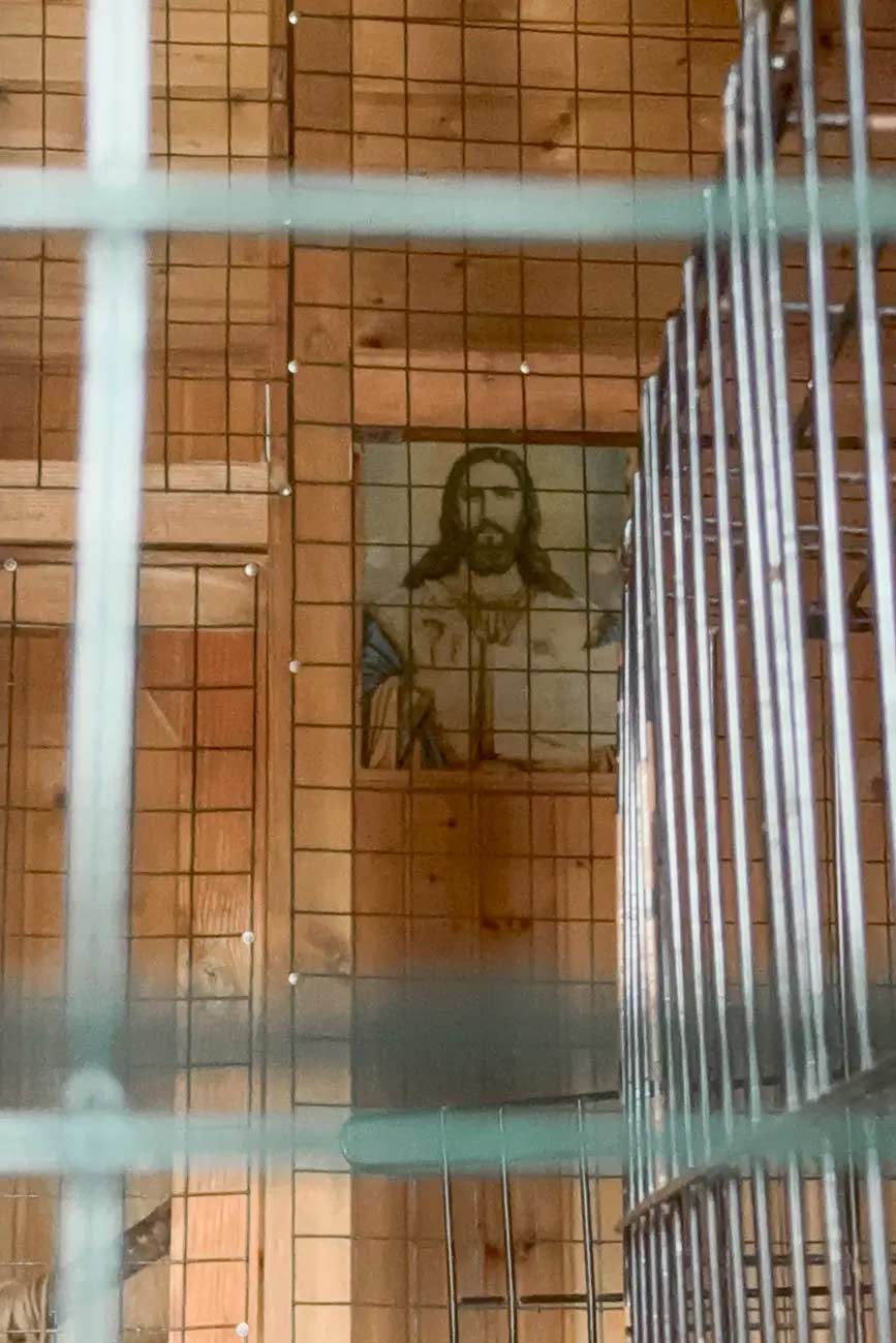 Cross in a raccoon hut.