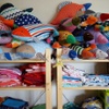 A shelf full of fish.